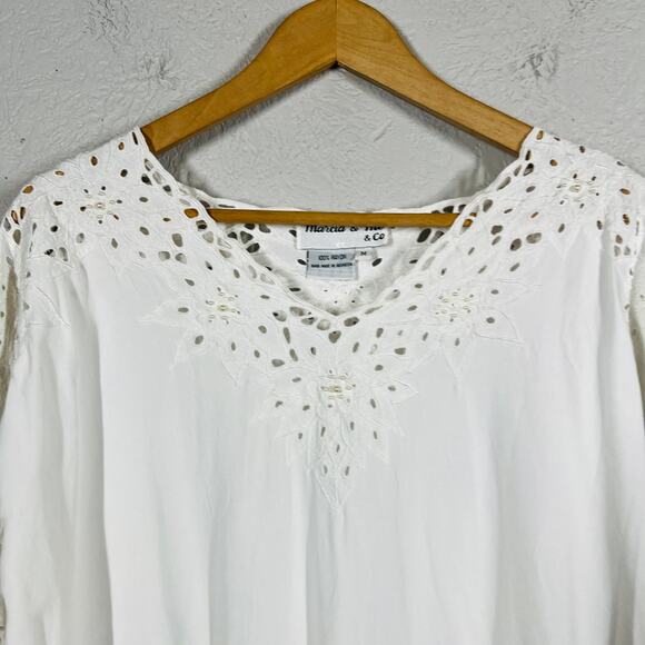 Vintage Marcia & Me Poinsettia Trim Tunic White Casual Holiday White - M - Picture 2 of 4